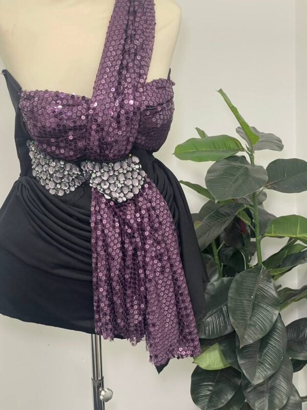 Midnight Violet Sequin Drape Dress